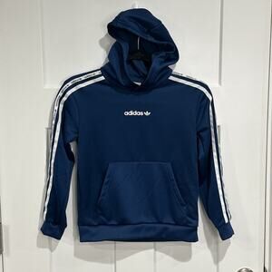 Adidas Youth Sz S Navy Blue White Stripes Hooded Pullover Team Sports NWOT